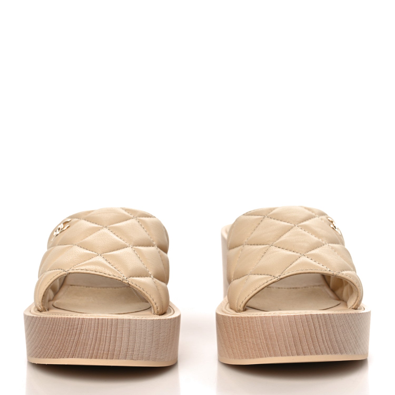 Chanel Lambskin Quilted CC Slip On Platform Sandals 39 Beige 2 of 8
