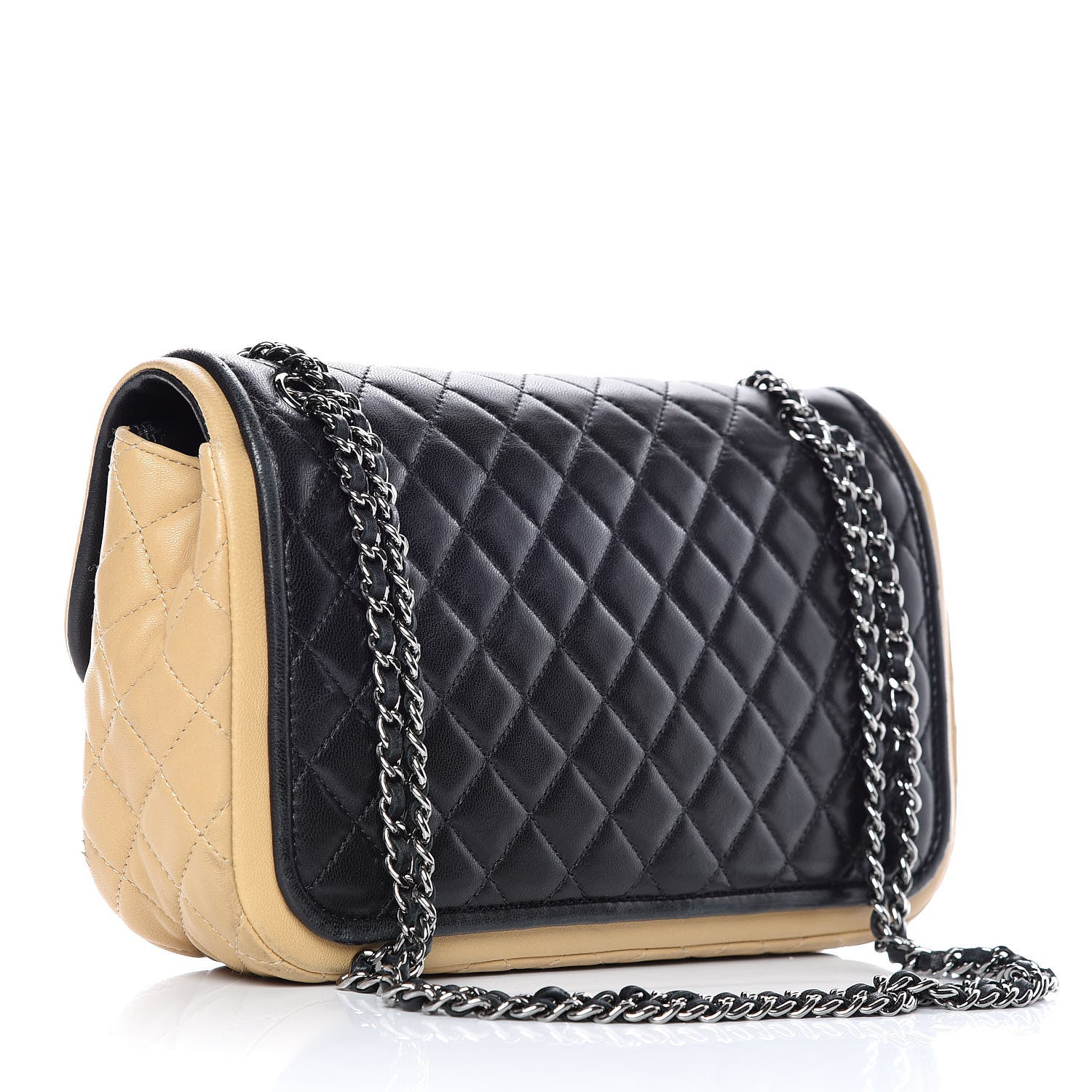Chanel Lambskin Quilted Medium Twist Two Tone Flap Bag Black Beige 3 of 12