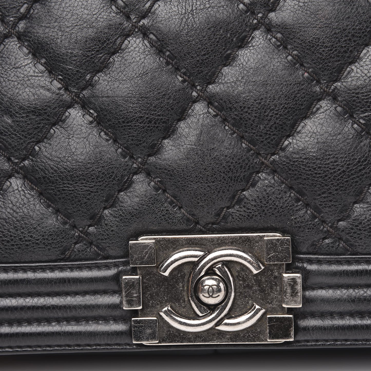 Calfskin Double Stitch Medium Boy Flap Black
