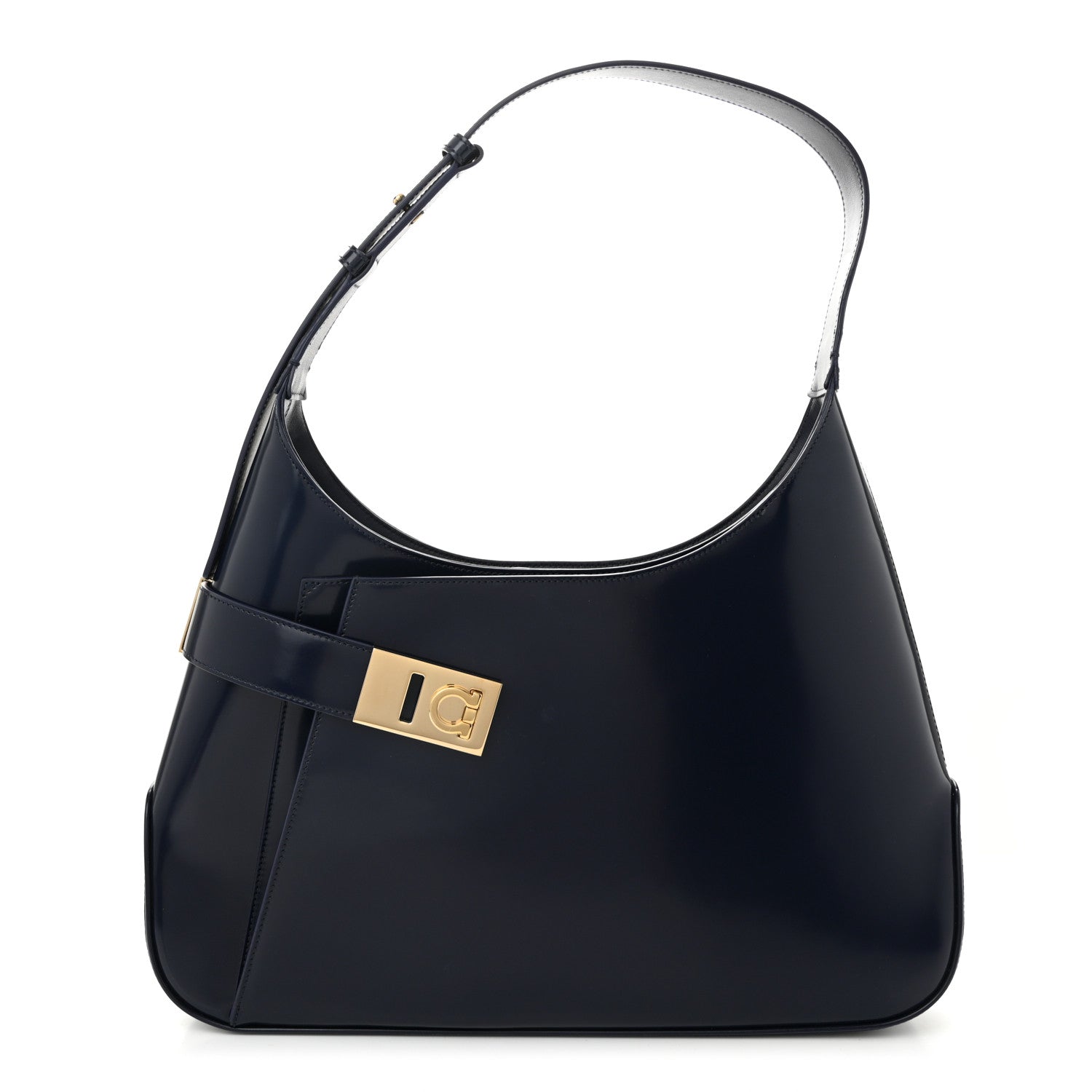 Salvatore Ferragamo Brushed Calfskin Gancini Hobo Midnight 1729780