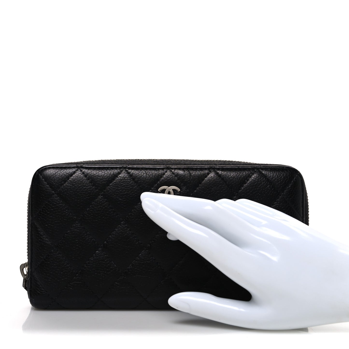 Caviar Quilted Large Gusset Zip Around Wallet Black