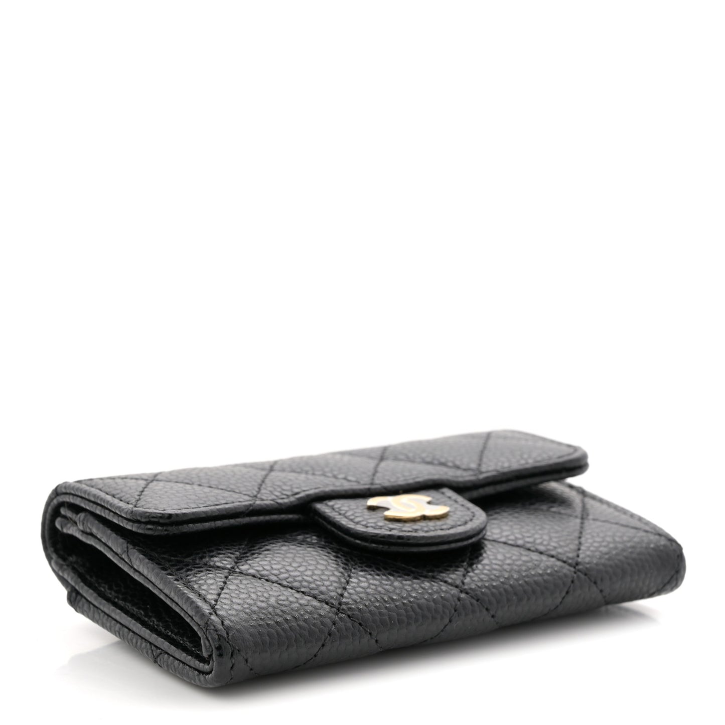 Caviar Quilted Flap Card Holder Wallet Black