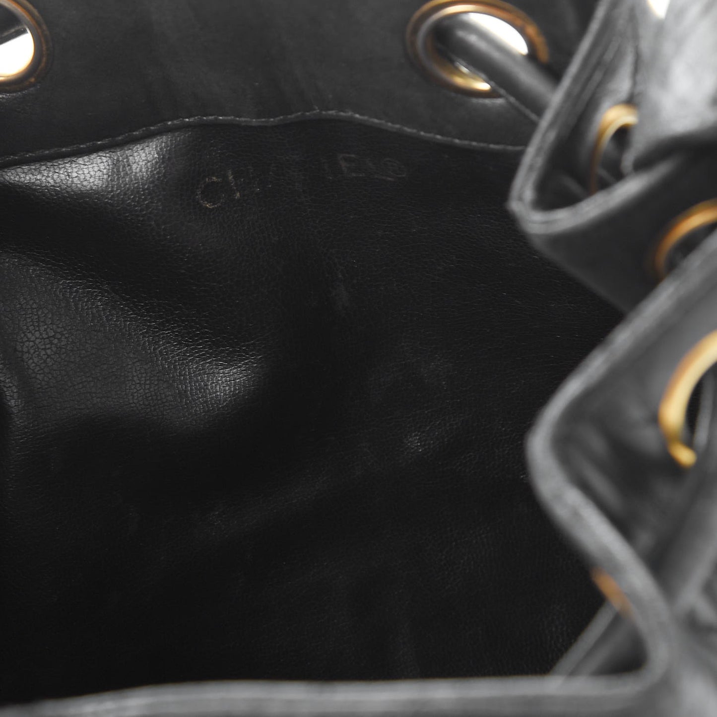 Lambskin Quilted Drawstring Bag Black