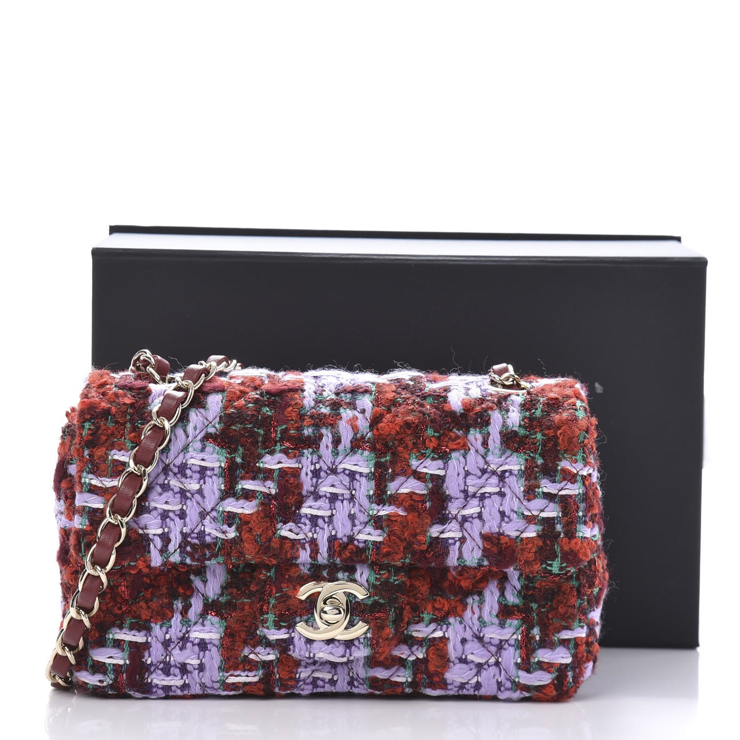 Tweed Quilted Mini Rectangular Flap Red Purple Green