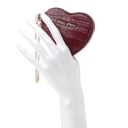 Miu Miu Calfskin Crocodile Embossed Heart Coin Pouch Rubino 2 of 8