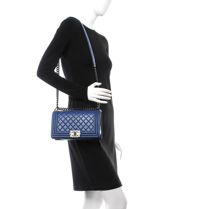 Chanel Calfskin Quilted Medium Boy Flap Blue 2 of 12