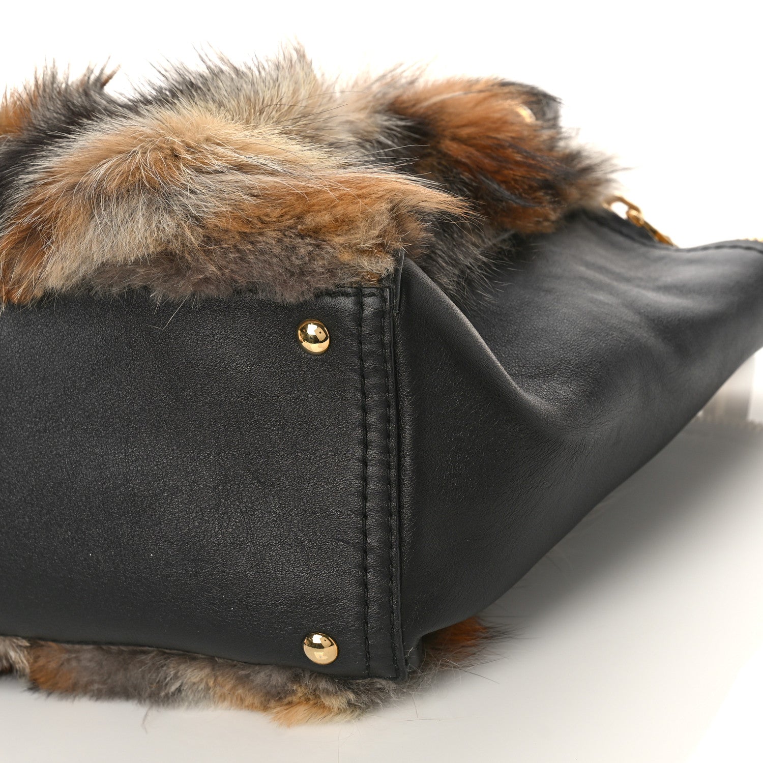 Salvatore Ferragamo Calfskin Fox Fur Medium Verve Double Zip Tote Black Multicolor 8 of 8