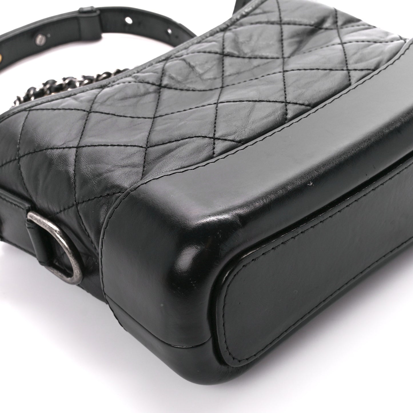 Aged Calfskin Quilted Small Gabrielle Hobo Black