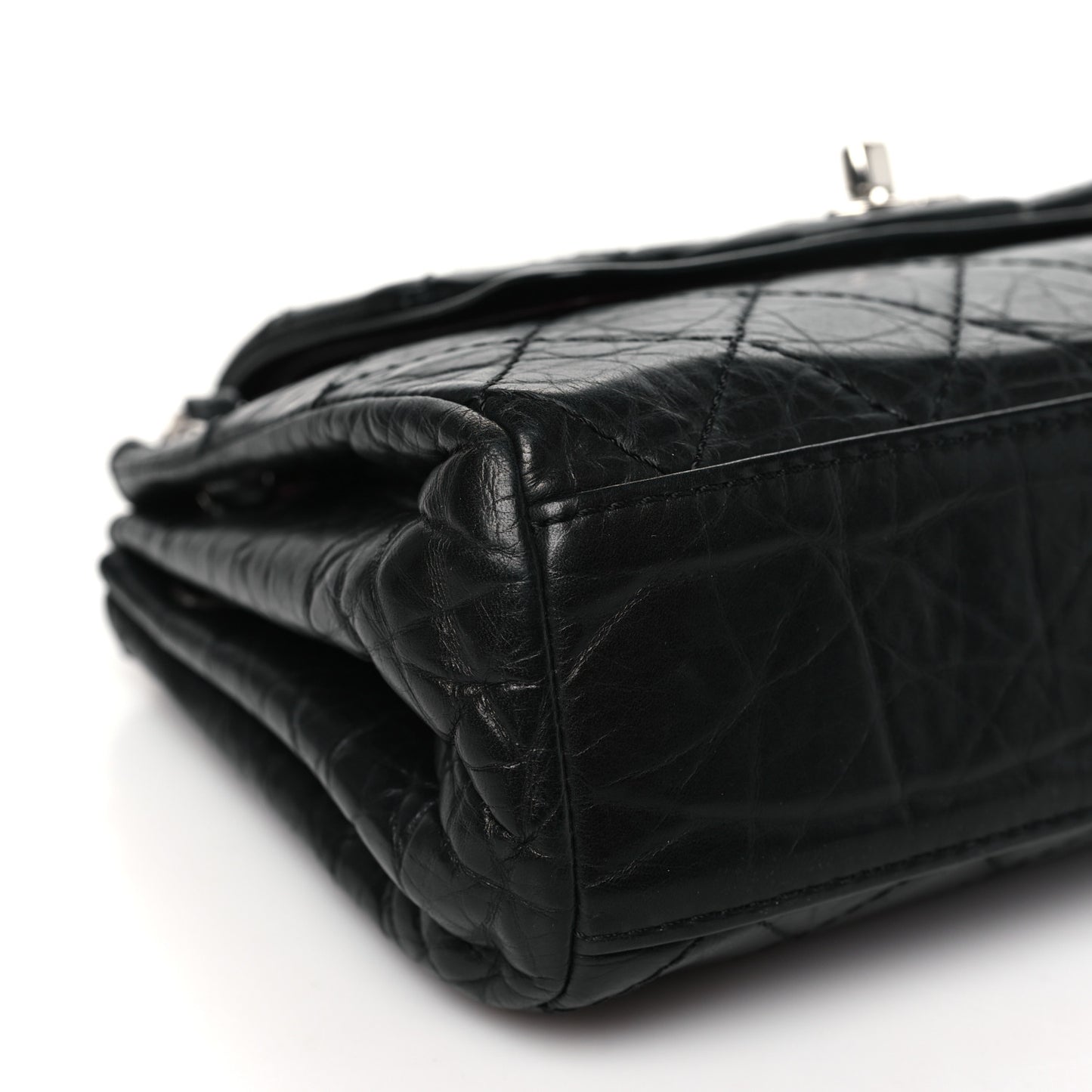 Aged Calfskin Quilted Accordion Double Flap Black