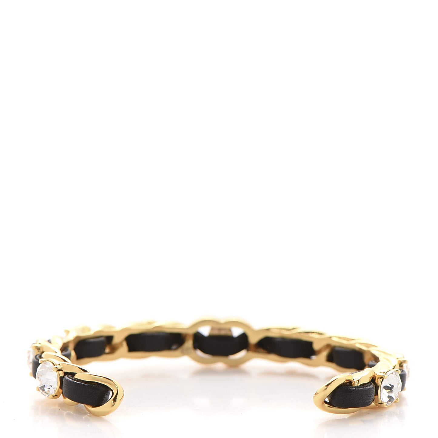 Lambskin Crystal CC Cuff Bracelet Black Gold
