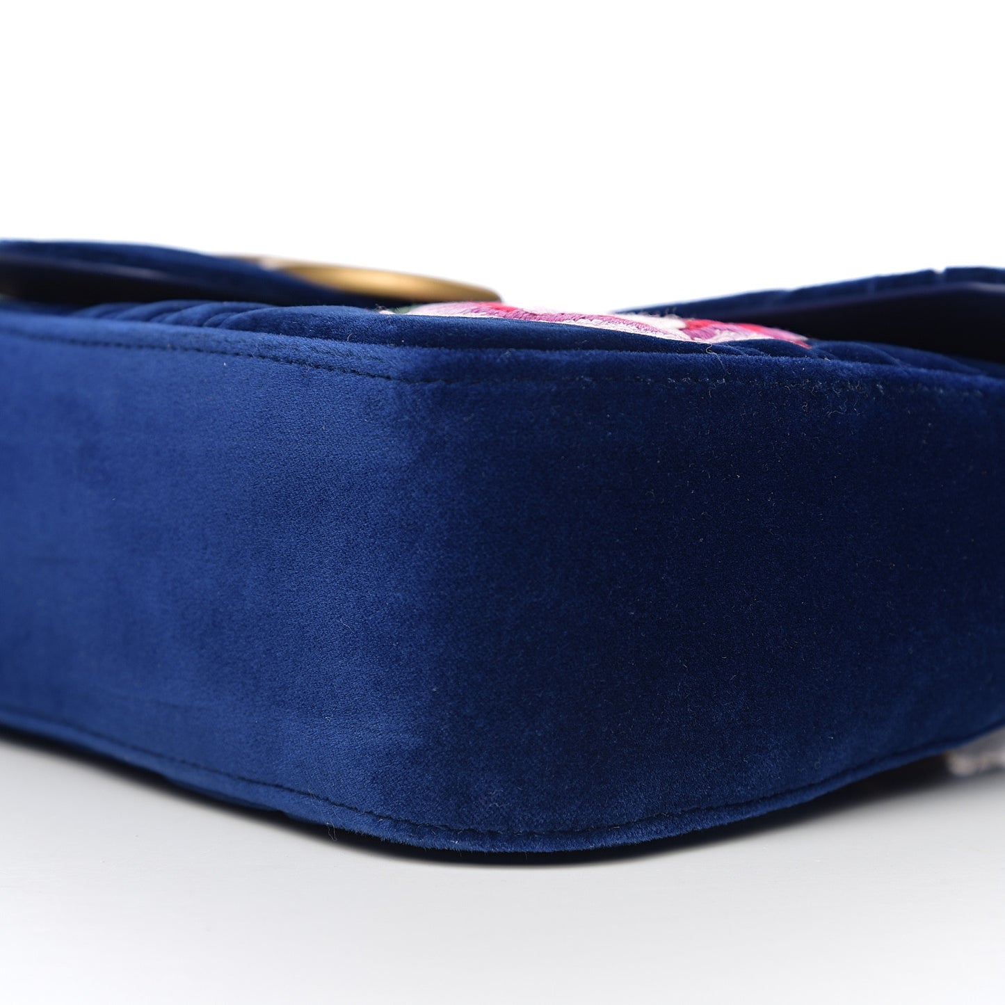 Velvet Matelasse Modern Embroidered Medium GG Marmont Shoulder Bag Cobalt