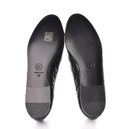 Chanel Aged Calfskin Quilted Cap Toe Ballerina Flats 37 Black 5 of 9