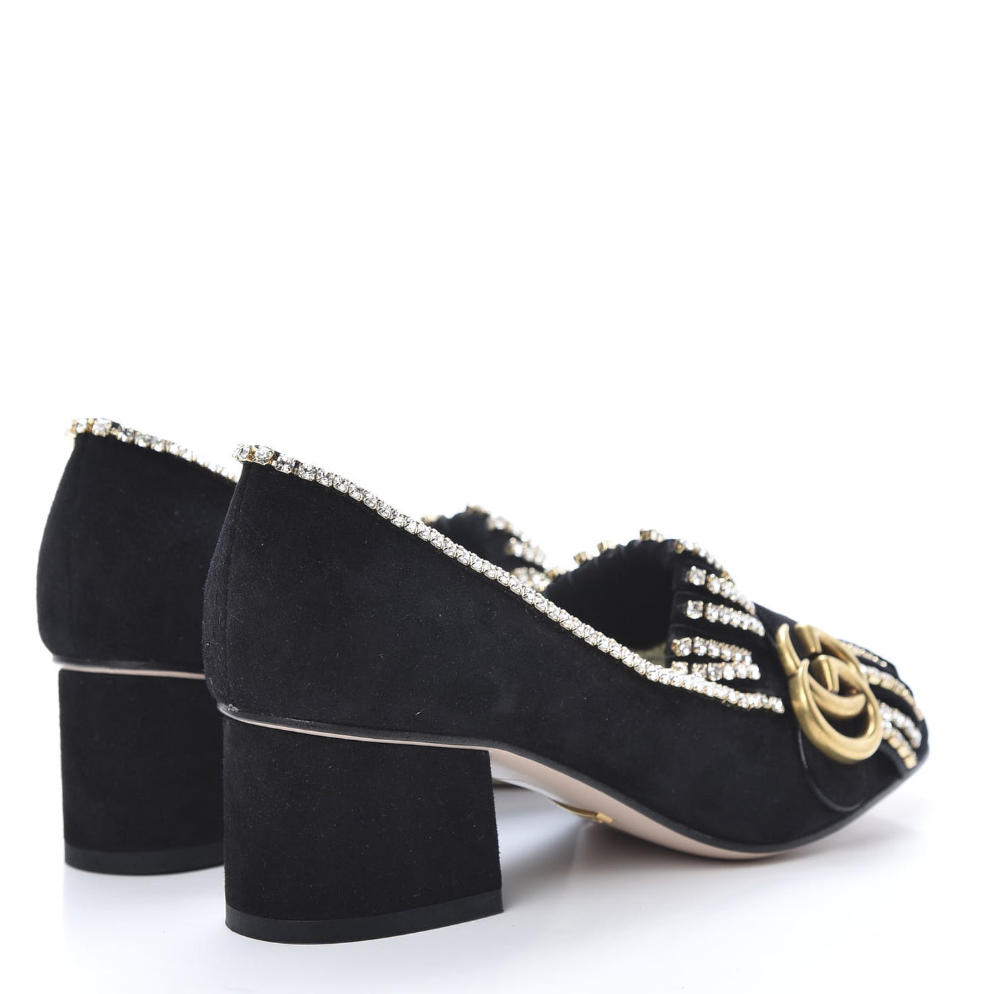 Kid Scamosciato Crystal GG Marmont Fringe 50mm Loafer Pumps 35.5 Black