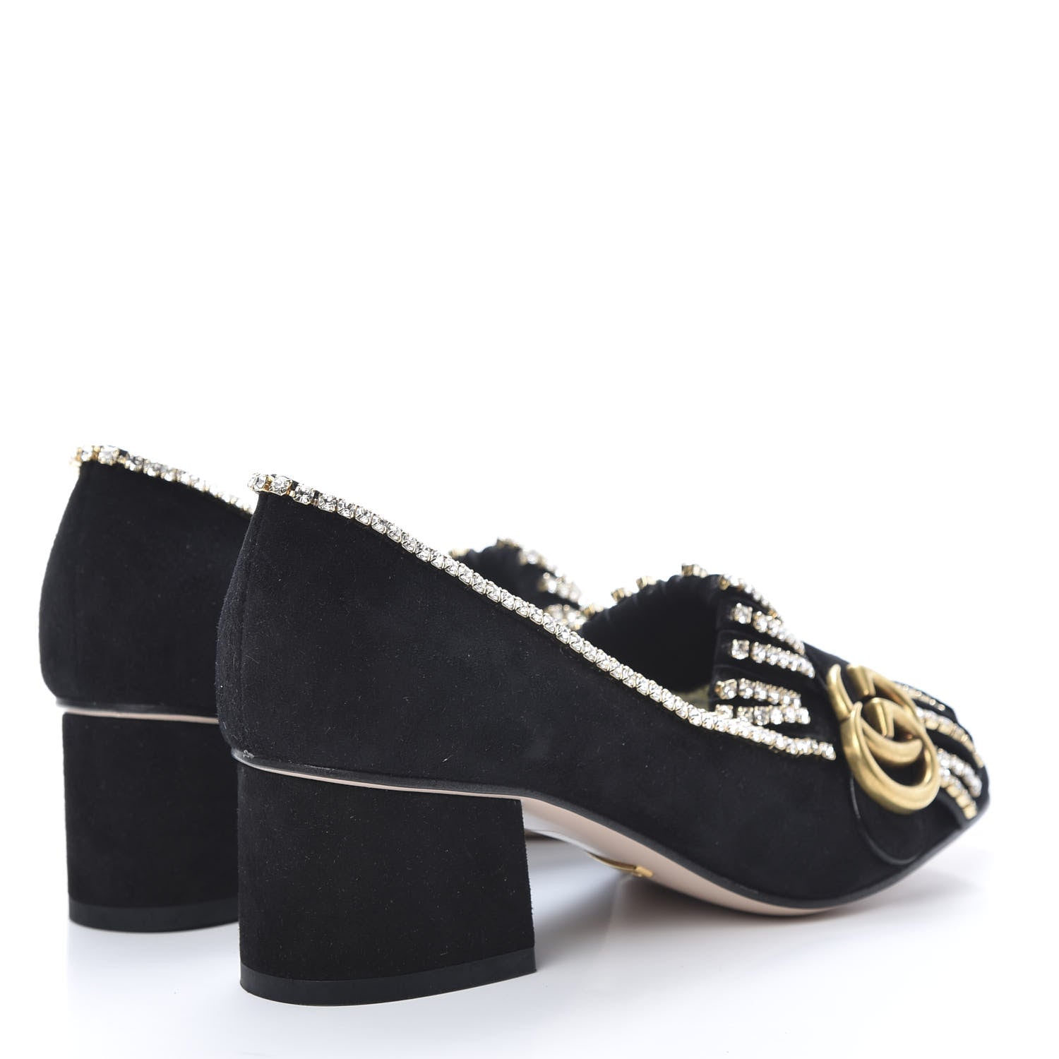 Gucci Kid Scamosciato Crystal GG Marmont Fringe 50mm Loafer Pumps 35.5 Black 4 of 9