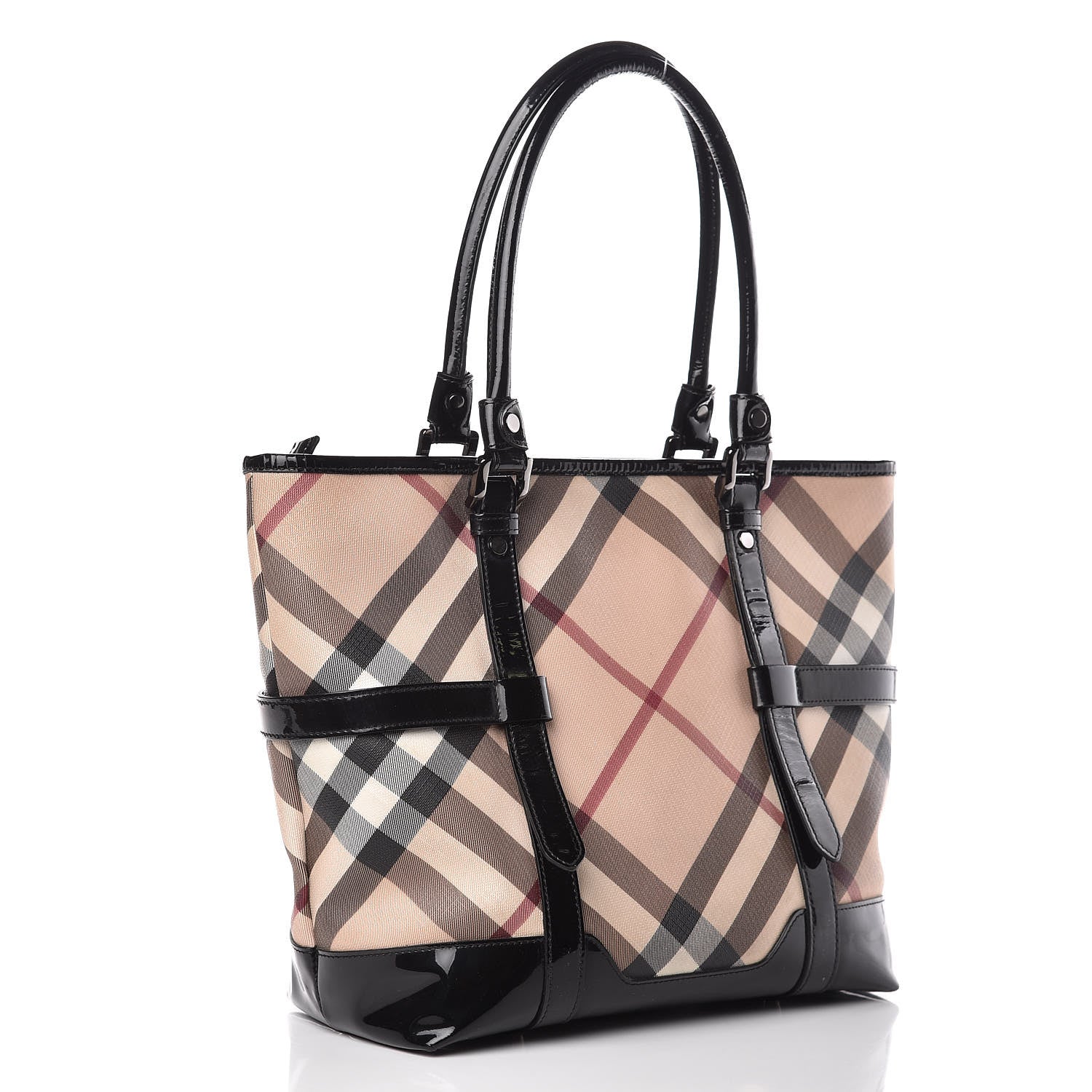 Burberry Patent Supernova Check Medium Denham Tote Black 3 of 15