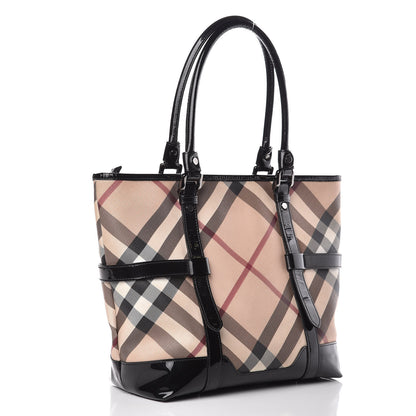Burberry Patent Supernova Check Medium Denham Tote Black 3 of 15
