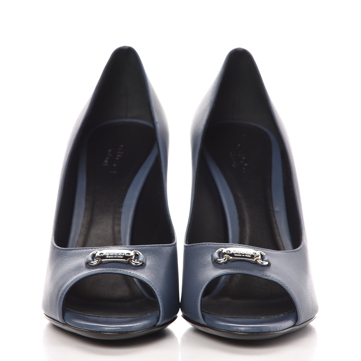 Calfskin Logo Plate Peep Toe Pumps 37.5 Admiral