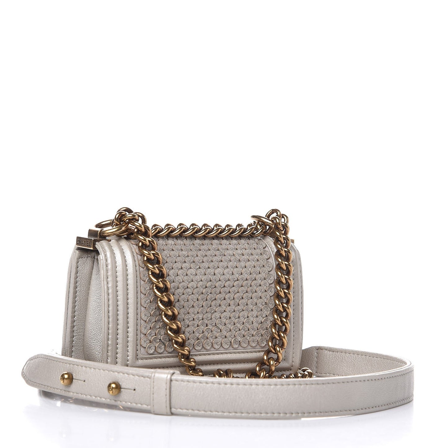 Metallic Lambskin Mini Scaled Boy Flap Gold