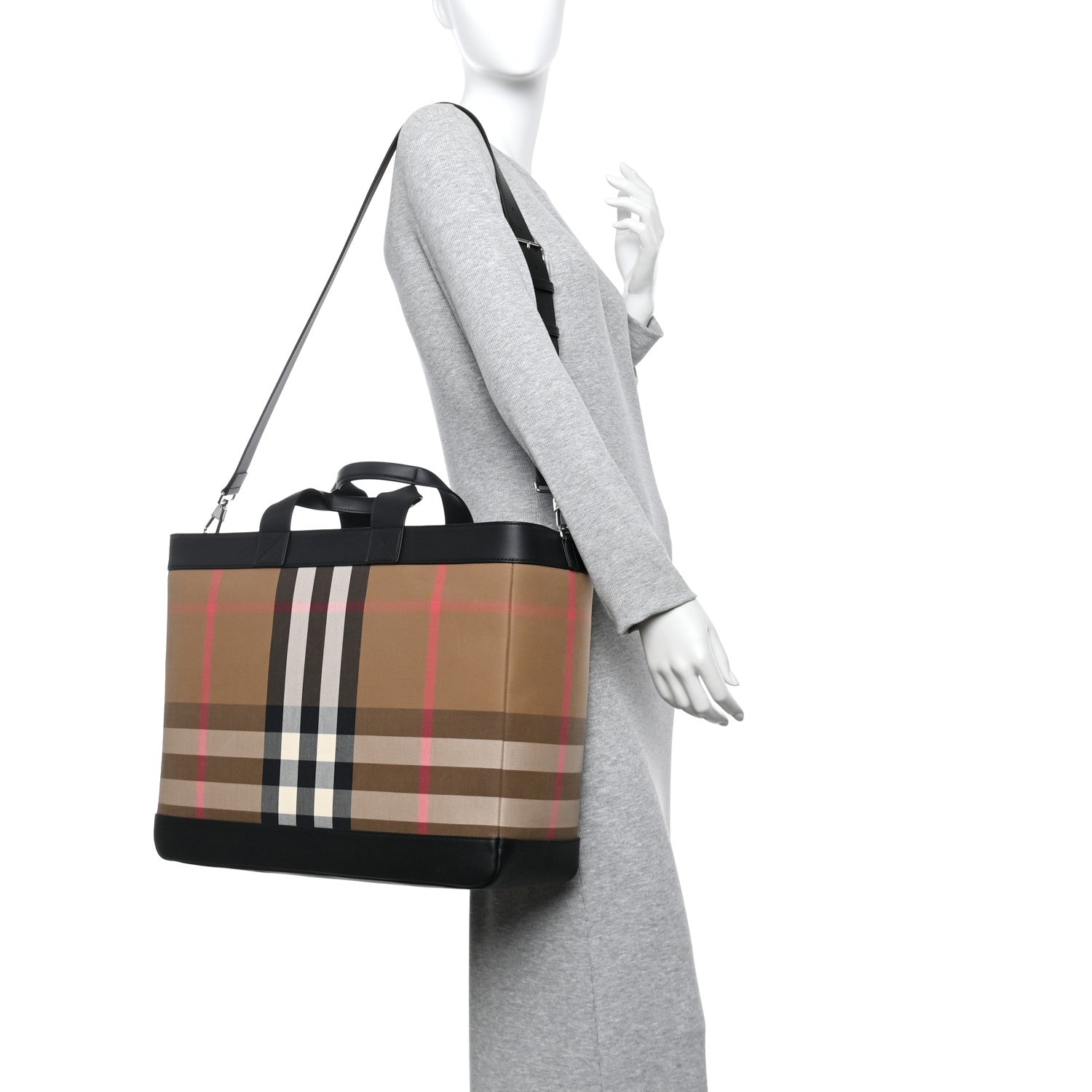Burberry IP Check Nylon Calfskin Ormond Tote Bag Taupe Brown 2 of 10