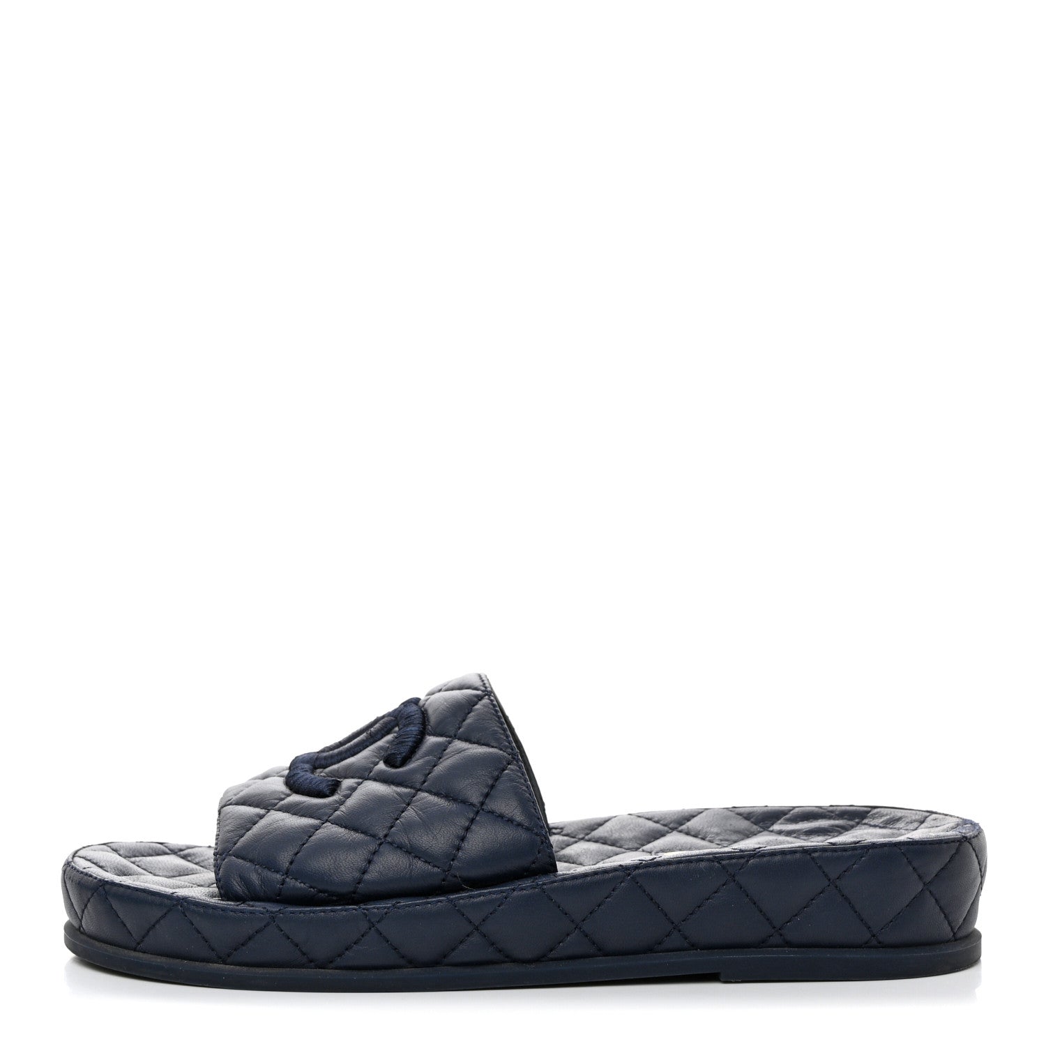 Chanel Lambskin Quilted CC Mules Sandals 39 Navy Blue 1 of 10