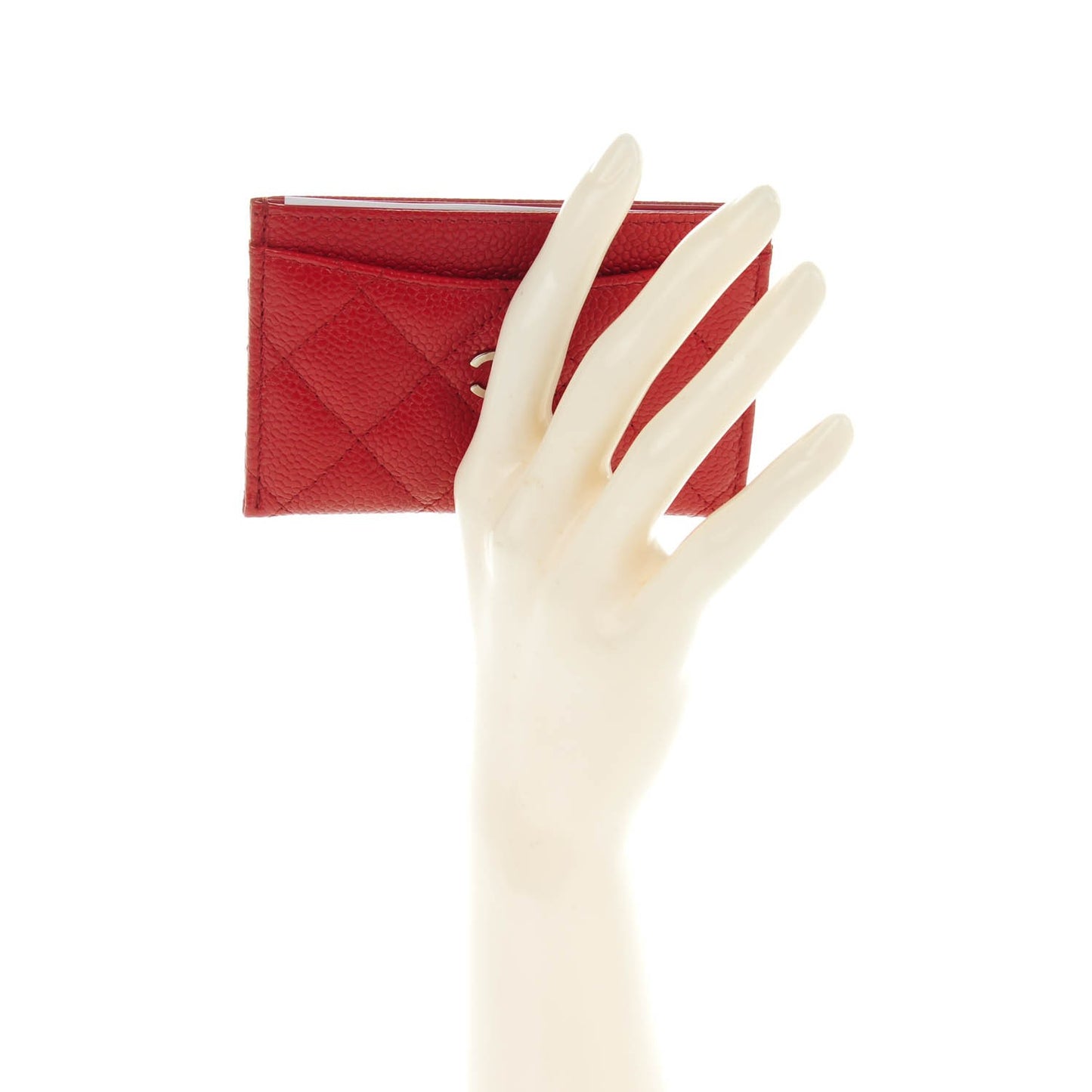 Caviar Quilted Card Holder Dark Red