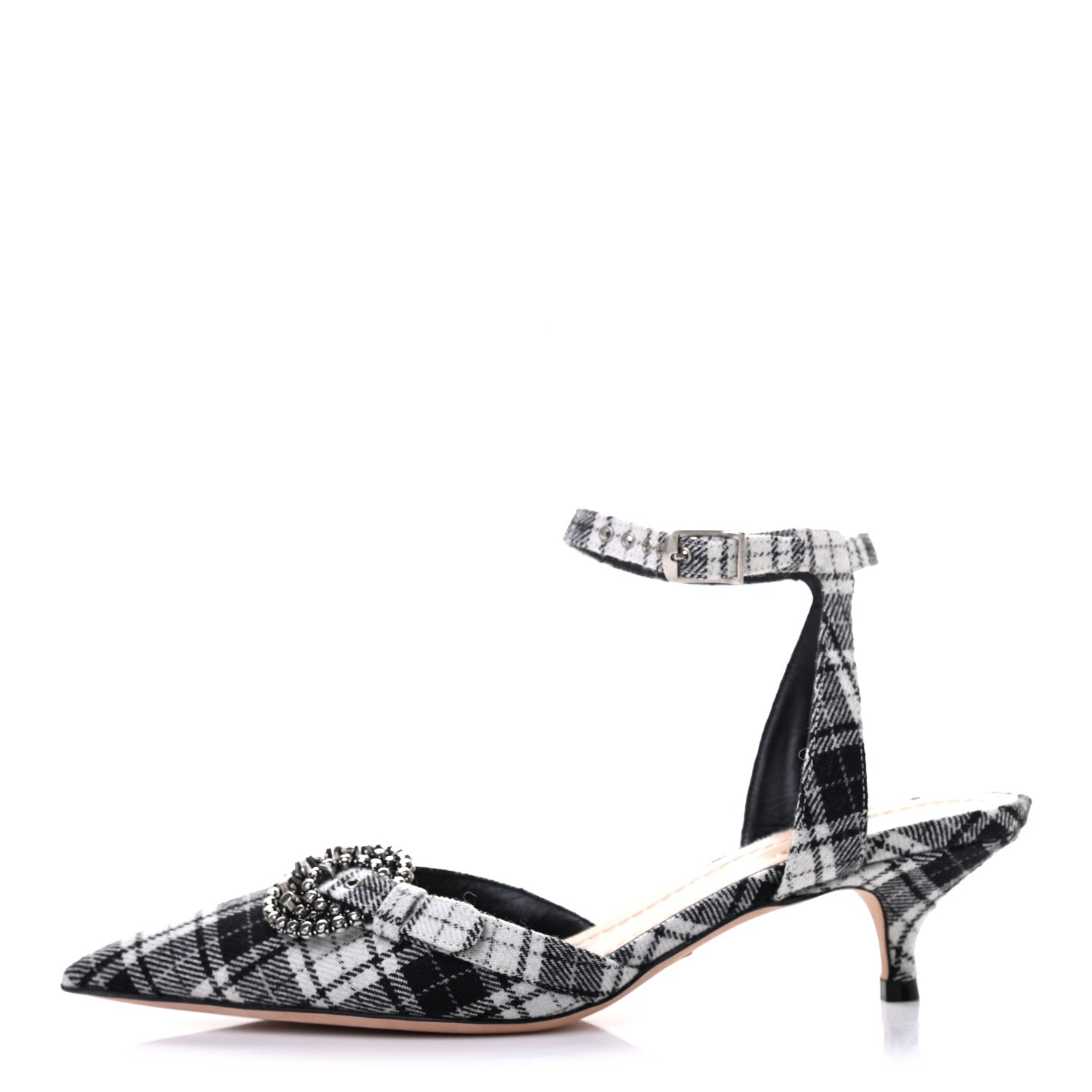 Christian Dior Canvas Tartan Gang Ankle Strap Slingback Pumps 38.5 Black 1 of 9