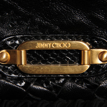 Jimmy Choo Leather Snakeskin Suede Fringe Tita Convertible Clutch Black 6 of 8