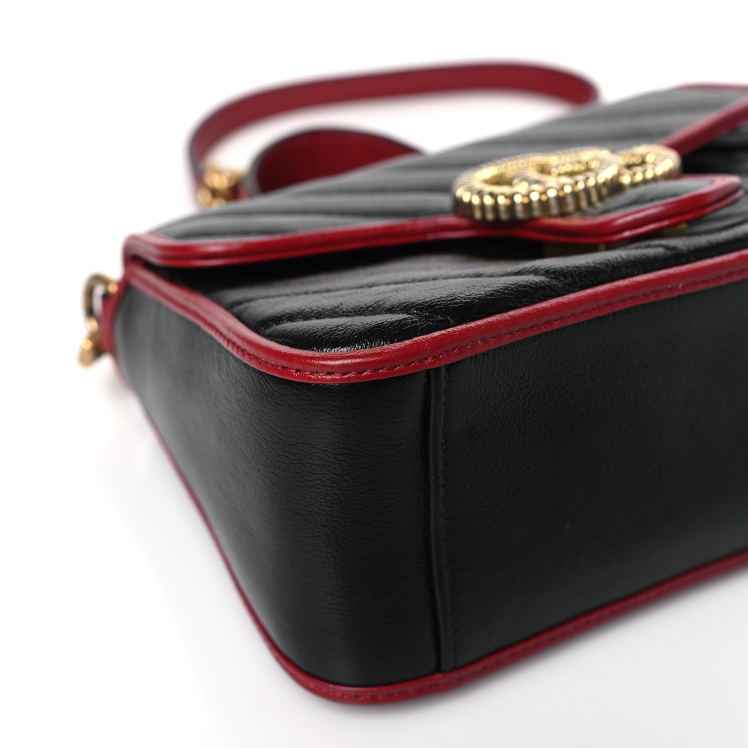 Gucci Vintage Effect Calfskin Matelasse Diagonal Mini Torchon GG Marmont Top Handle Shoulder Bag Black Romantic Cherry 8 of 9
