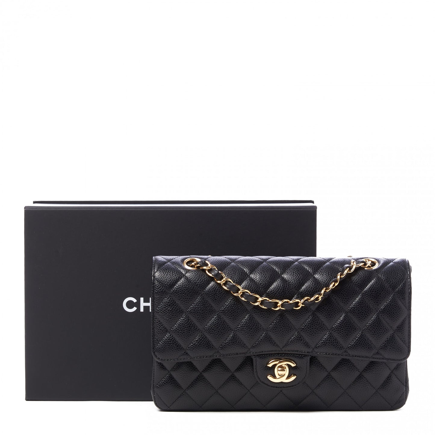 Caviar Quilted Medium Double Flap Black