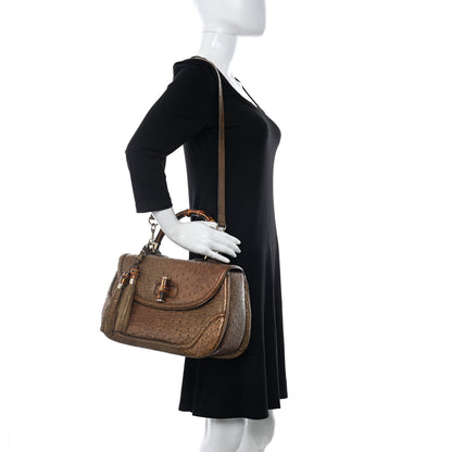 Gucci Ostrich Large New Bamboo Top Handle Bag Gold 2 of 14