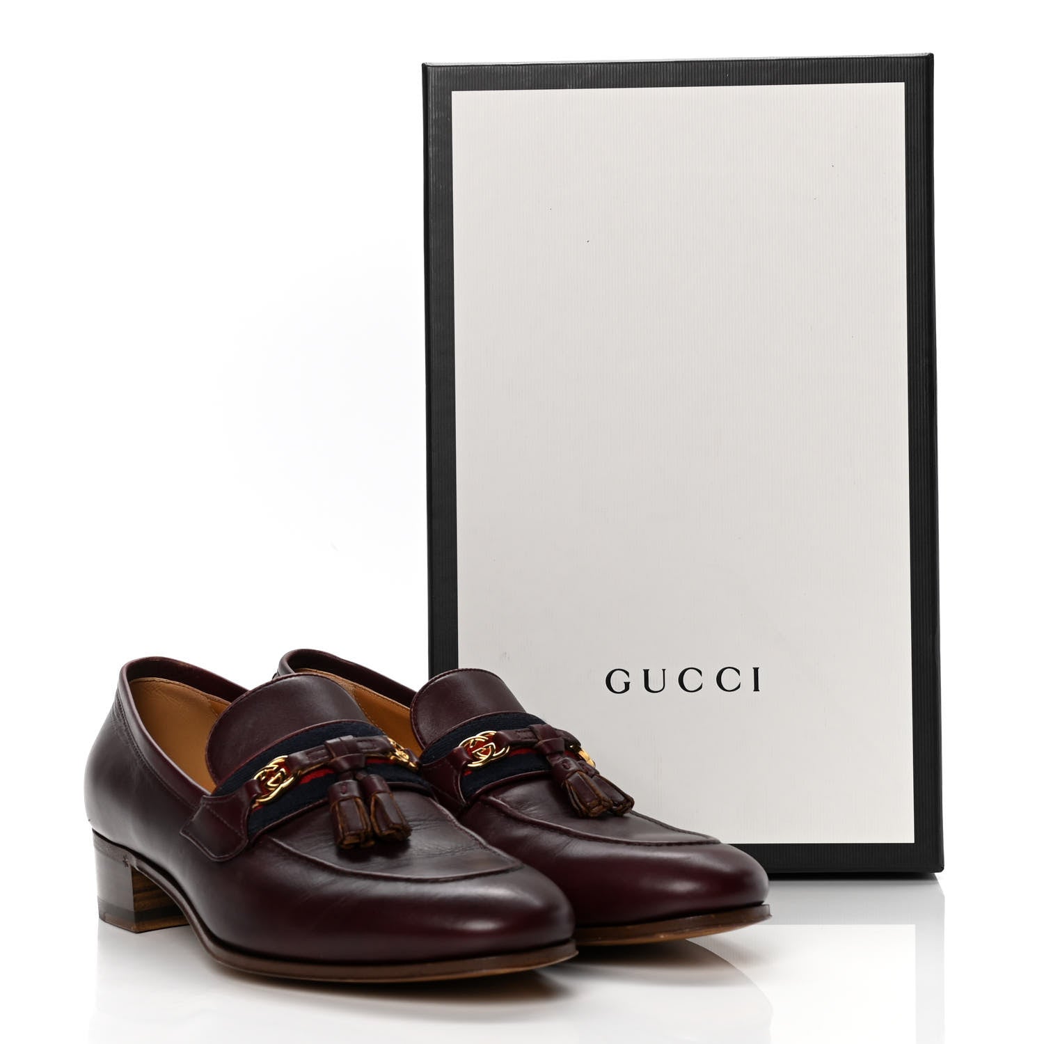 Gucci Calfskin Web Interlocking G Tassel Loafers 37.5 Ruby Bordeaux 10 of 10