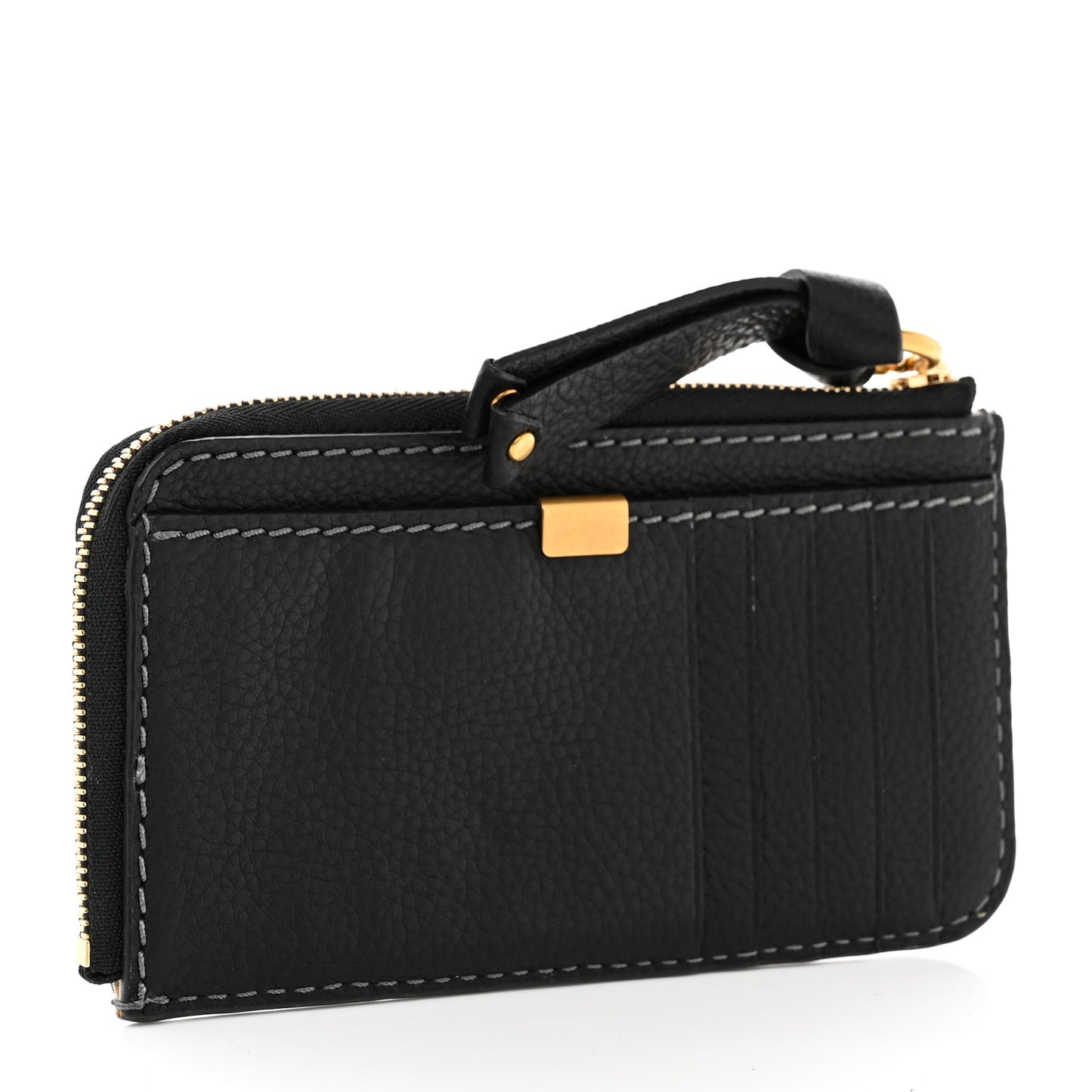 Grained Calfskin Medium Marcie Zip Card Holder Black