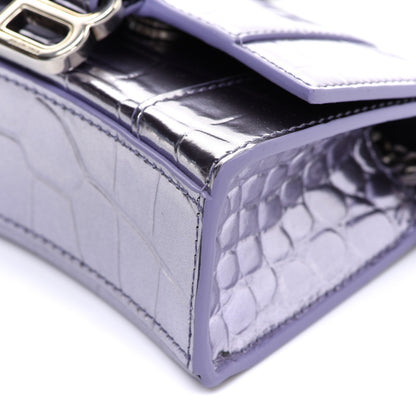 Balenciaga Metallic Calfskin Crocodile Embossed Hourglass Top Handle Bag Mini with Chain Lilac 9 of 9