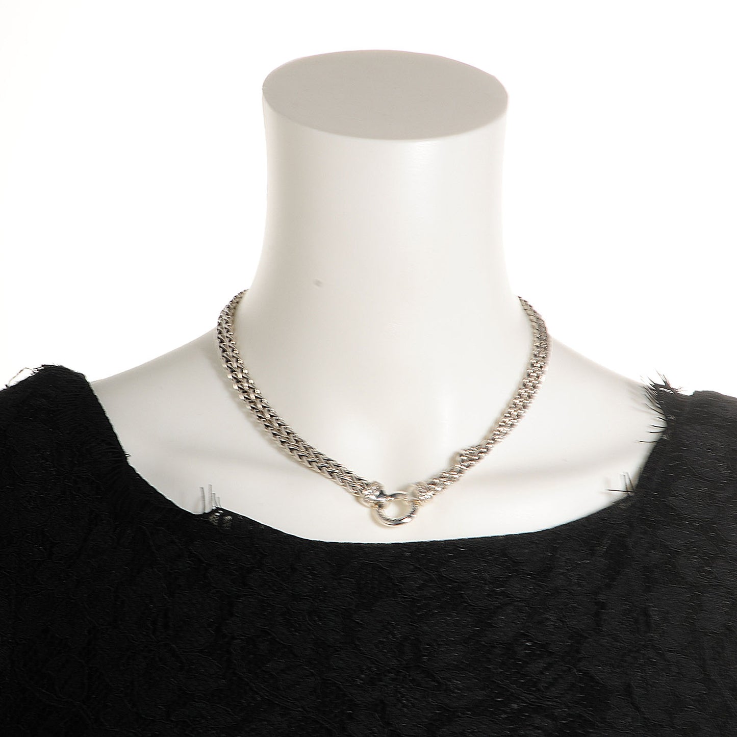 Sterling Silver Pave Diamond Double Wheat Chain Necklace 16 inch