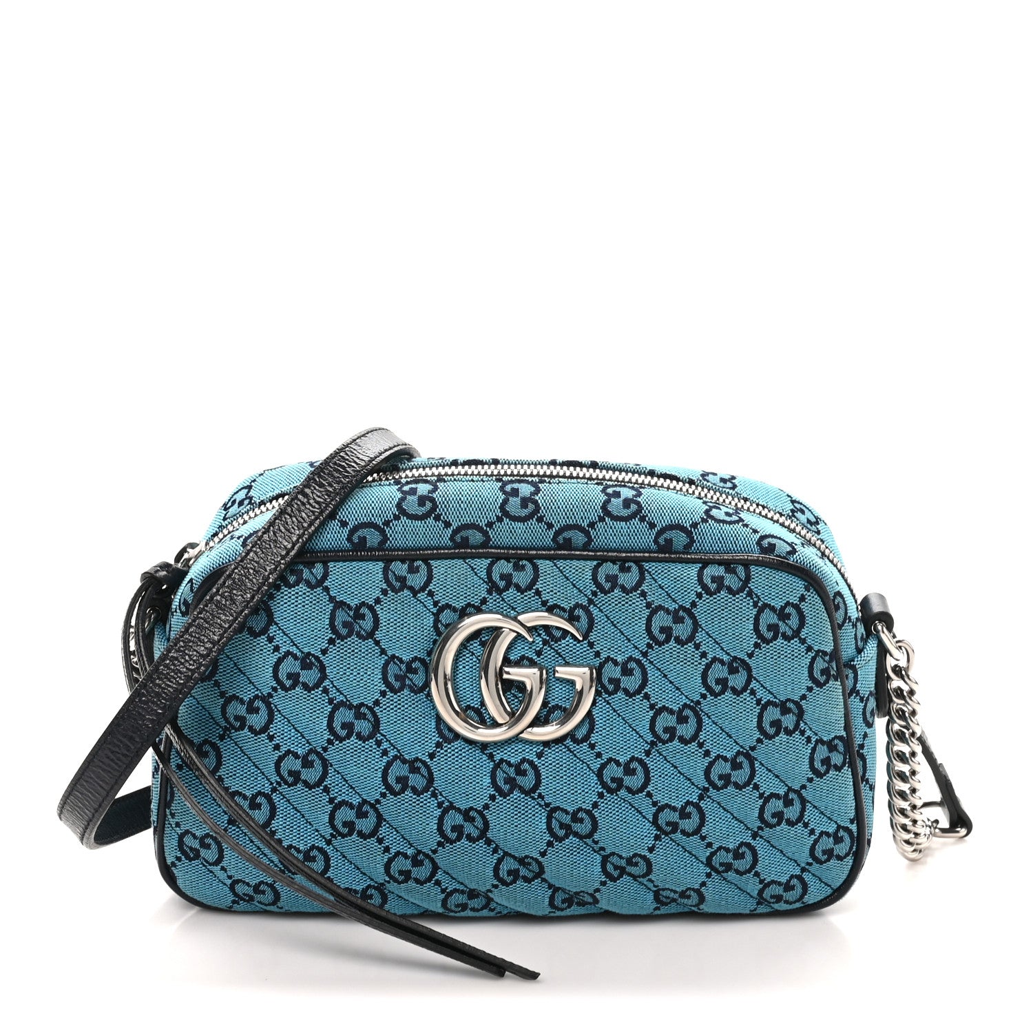 Gucci Monogram Multicolor Matelasse Diagonal Small GG Marmont Chain Shoulder Bag Light Blue Light Blue 1 of 10