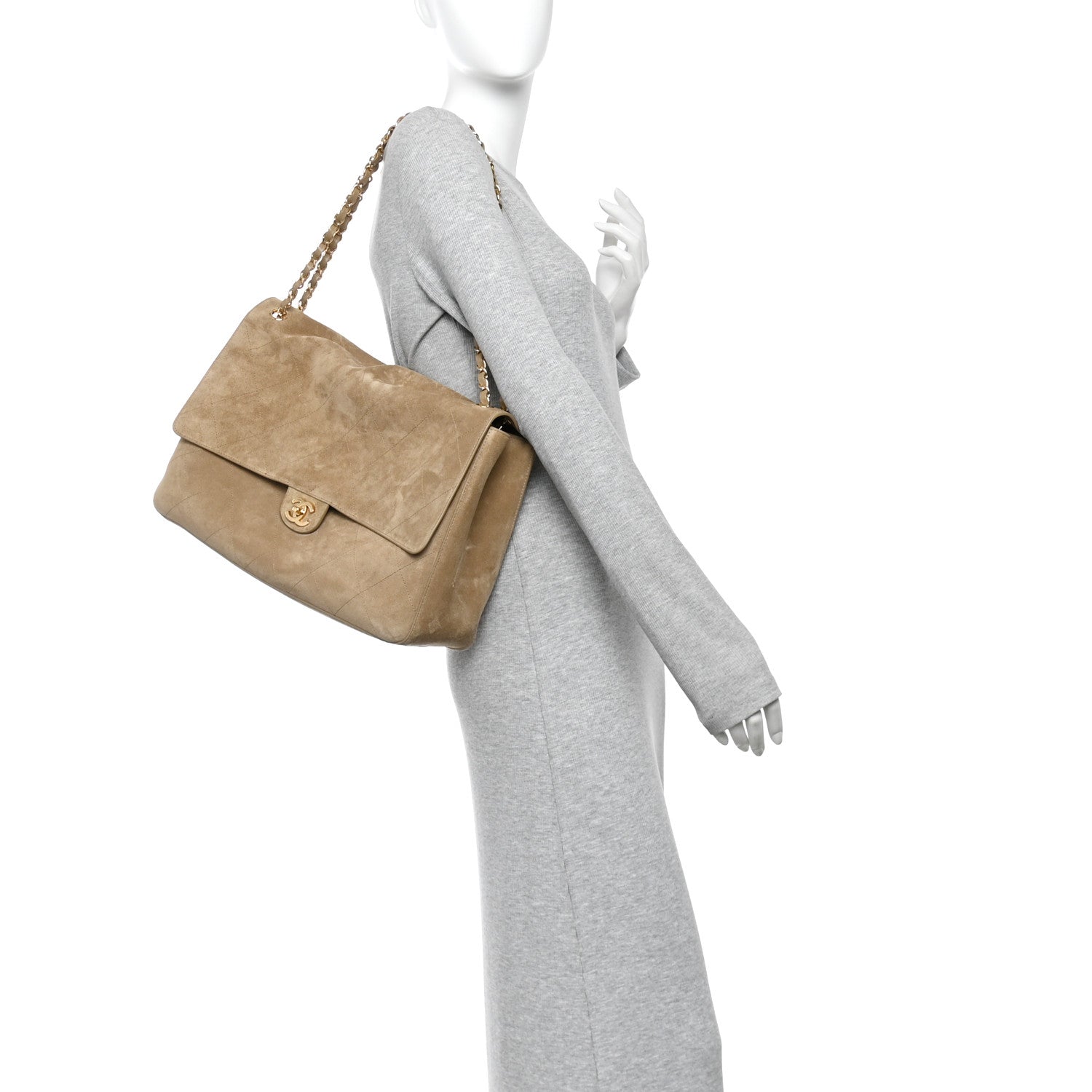Chanel Suede Calfskin Souplissimo Maxi Flap Dark Beige 2 of 10