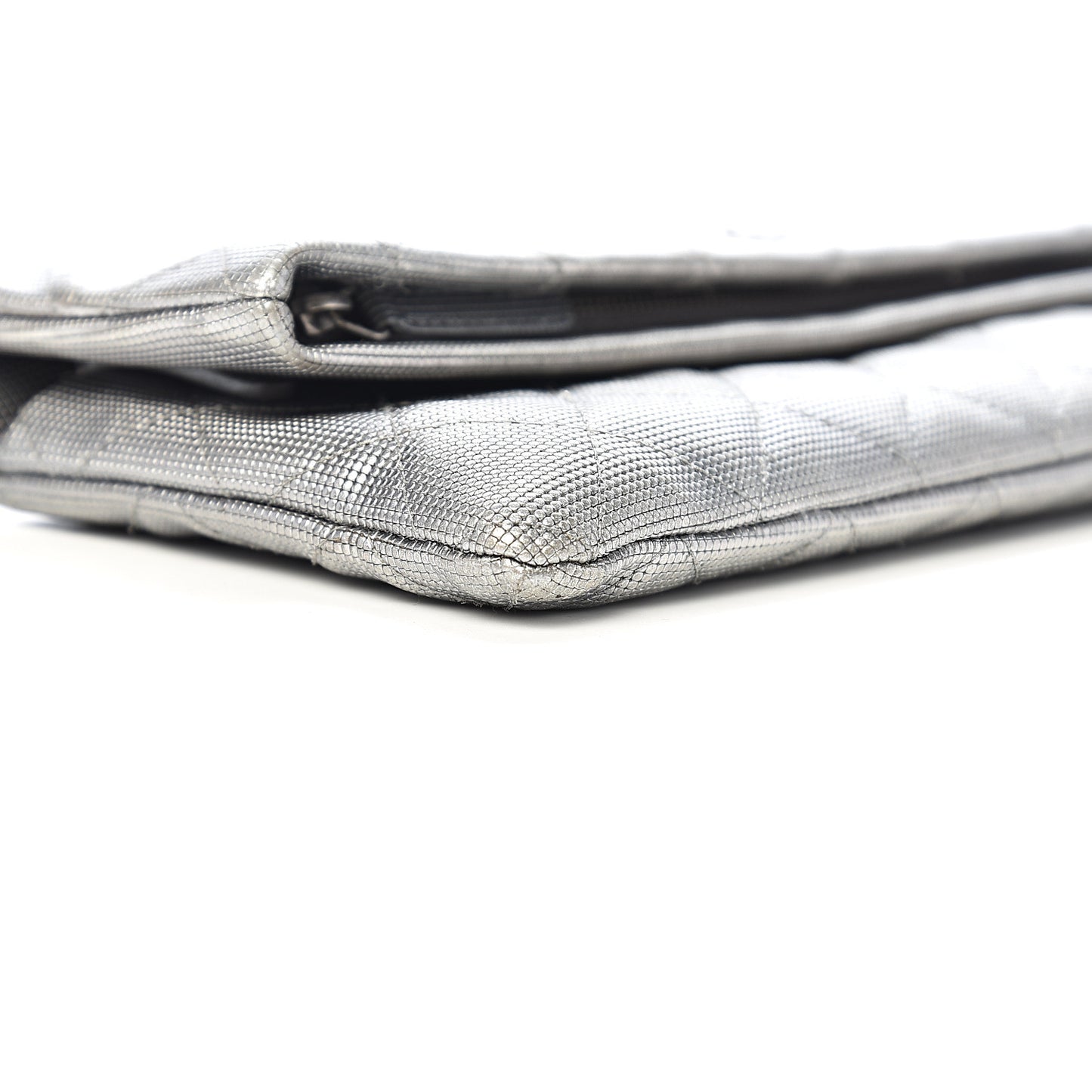 Metallic Calfskin Quilted Pixel Effect CC Beauty Clutch Silver