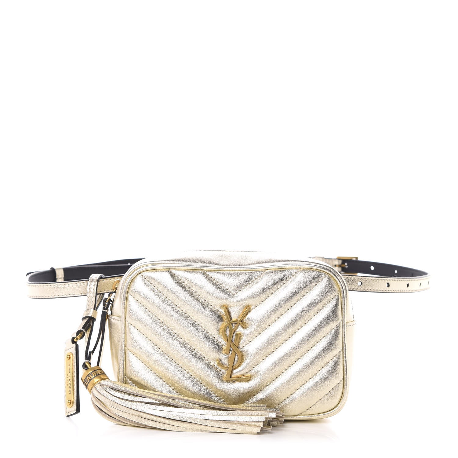 Saint Laurent Metallic Calfskin Matelasse Monogram Lou Belt Bag Platino 1 of 10