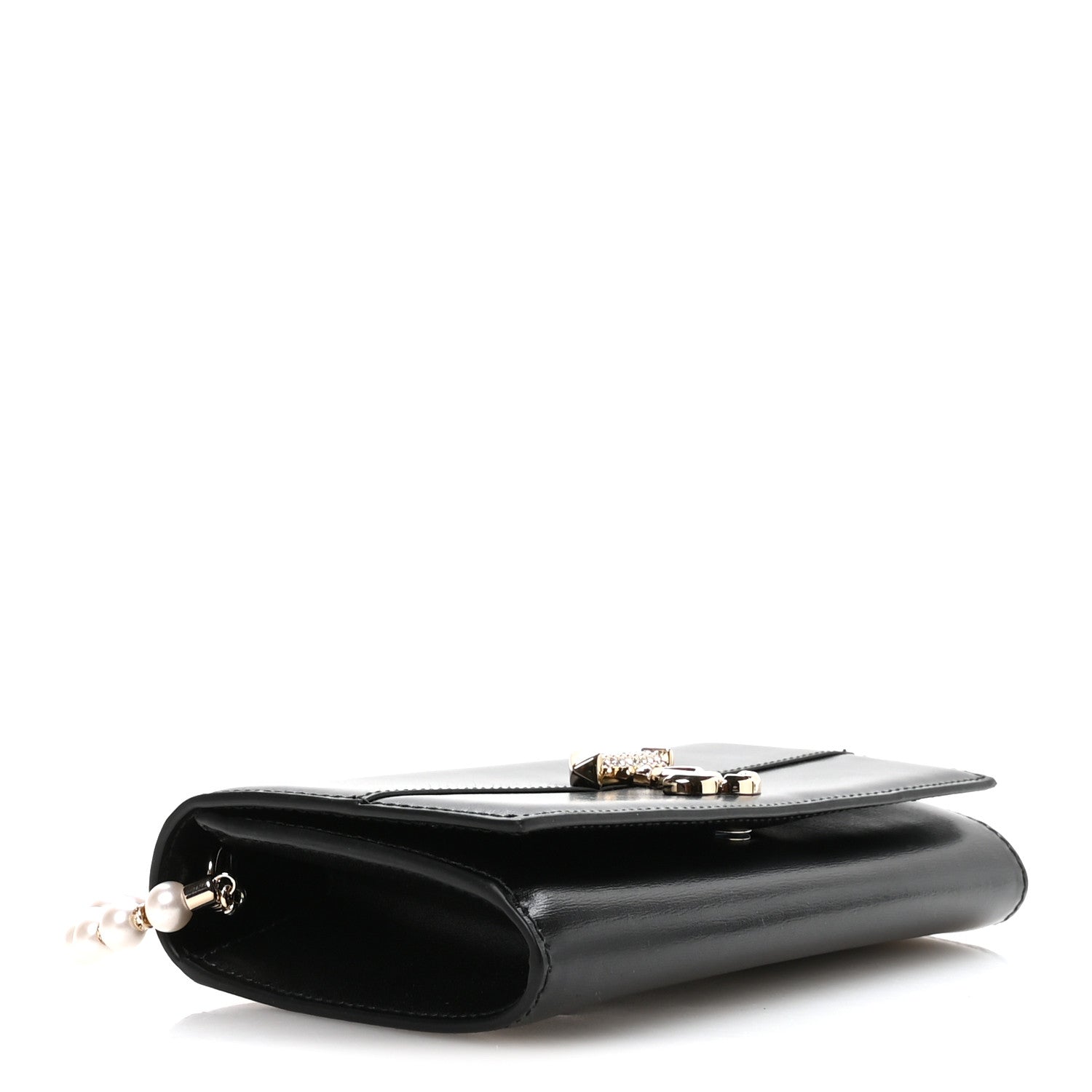 Jimmy Choo Box Calfskin Varenne Pearl Avenue Chain Clutch Black