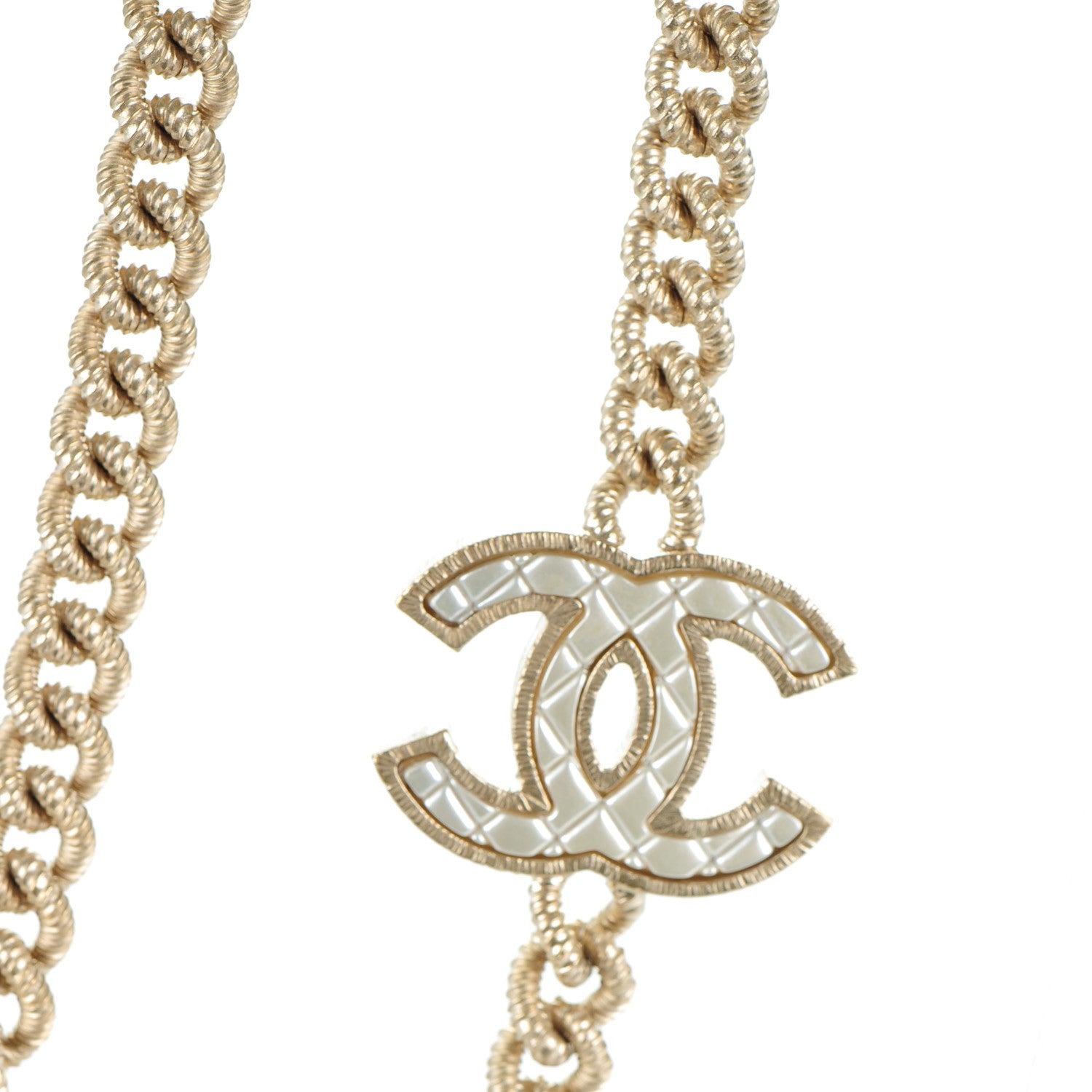Chanel Quilted CC Long Chain Necklace Gold Pearly White 3 of 4