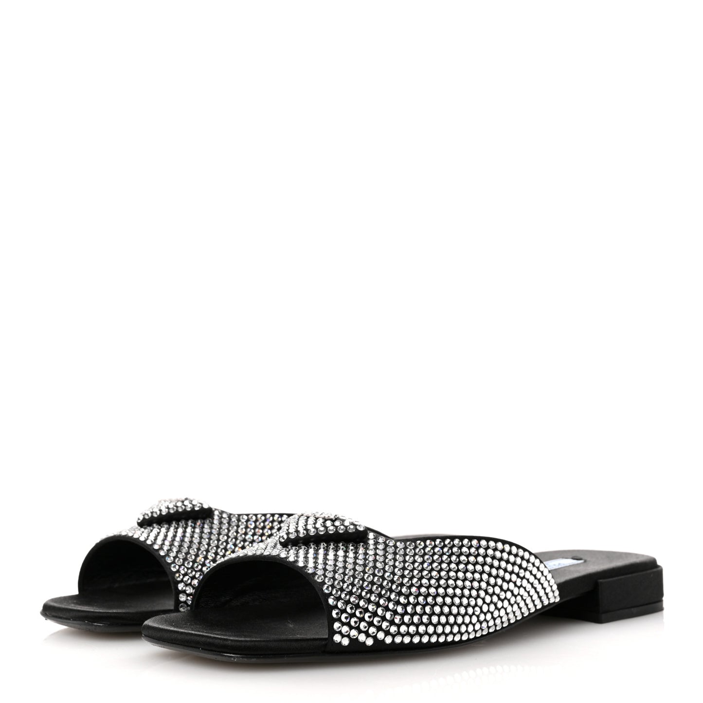 Satin Crystal Logo 10mm Slide Sandals 39 Black