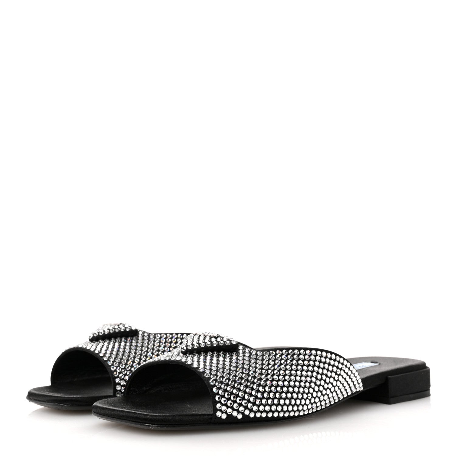 Prada Satin Crystal Logo 10mm Slide Sandals 39 Black 4 of 10