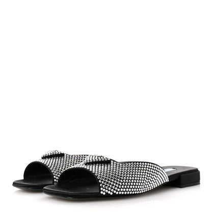 Prada Satin Crystal Logo 10mm Slide Sandals 39 Black 4 of 10