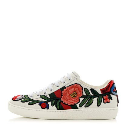 Gucci Calfskin Web Floral Embroidered Womens Ace Sneakers 35 White 1 of 9