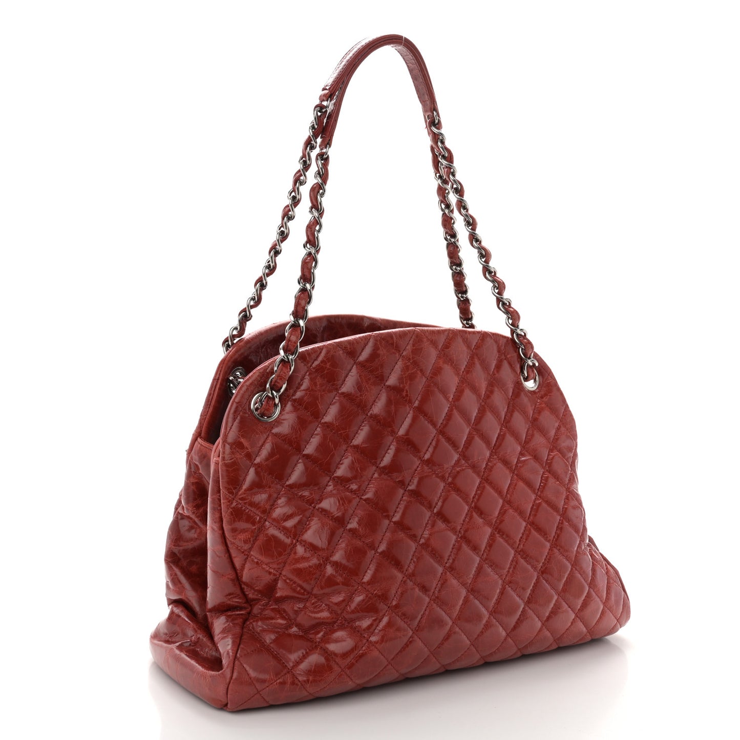 Glazed Calfskin Quilted Large Just Mademoiselle Bowling Bag Red