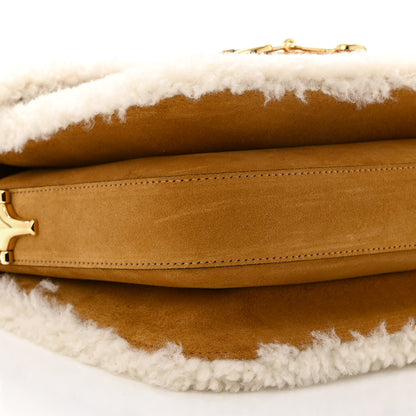 Gucci Suede Shearling Horsebit 1955 Shoulder Bag Honey Beige Milk 8 of 9