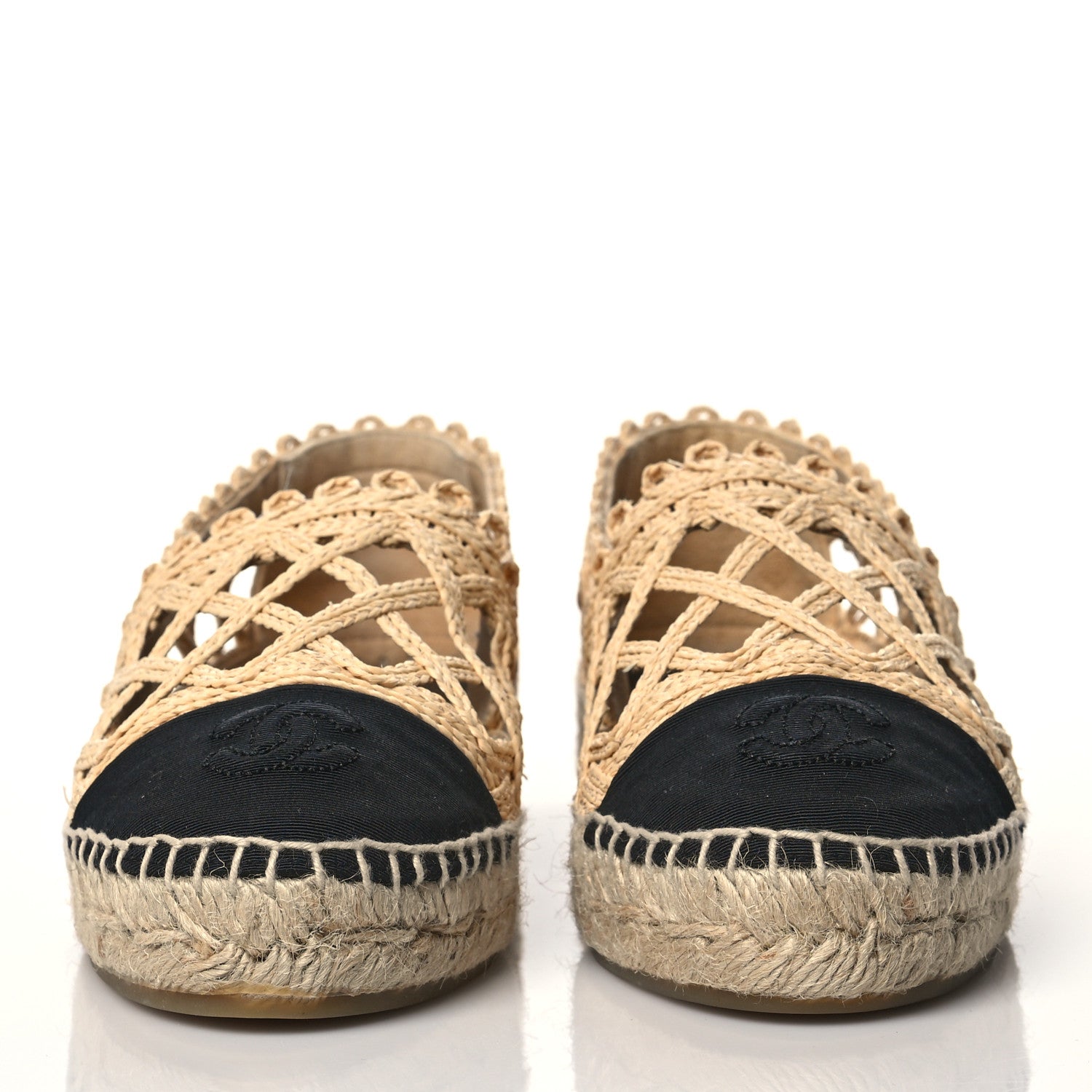 Chanel Raffia Fabric CC Espadrilles 37 Beige Black 2 of 9