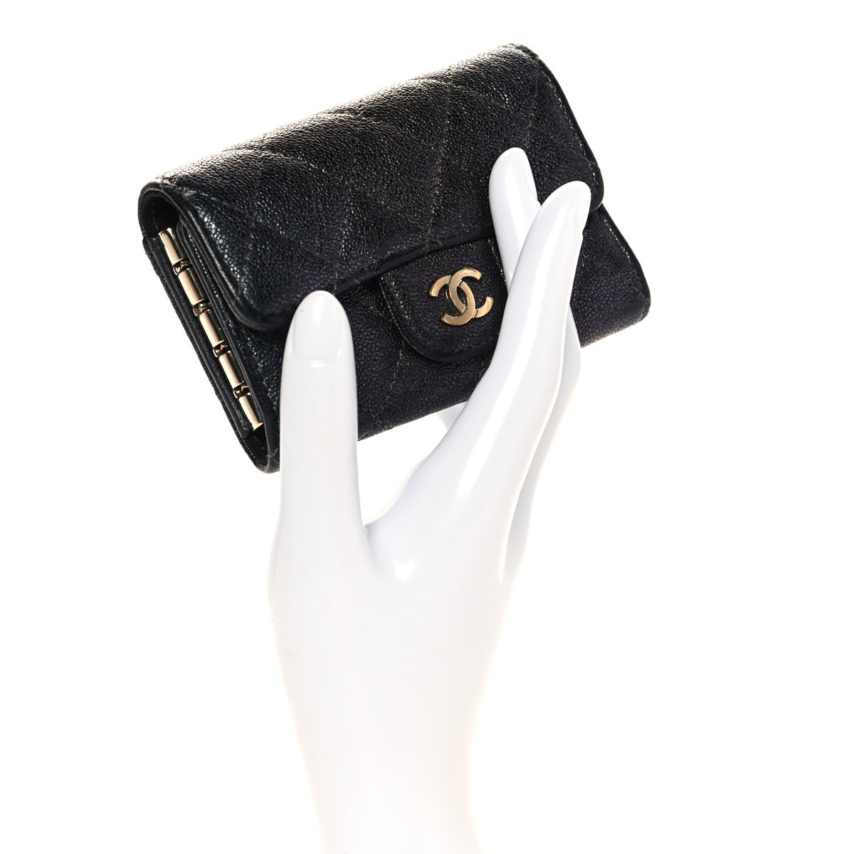 Chanel Iridescent Caviar Quilted Classic 4 Key Holder Wallet Black 2 of 9