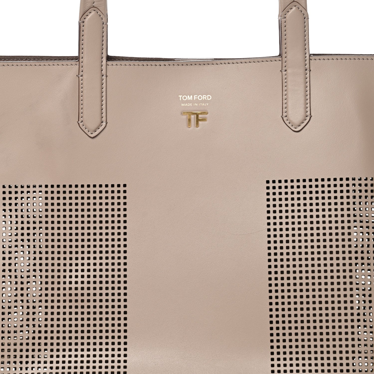 Tom Ford Calfskin Perforated Small East West Graphic T Tote Beige 7 of 11