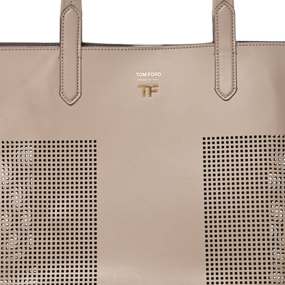 Tom Ford Calfskin Perforated Small East West Graphic T Tote Beige 7 of 11